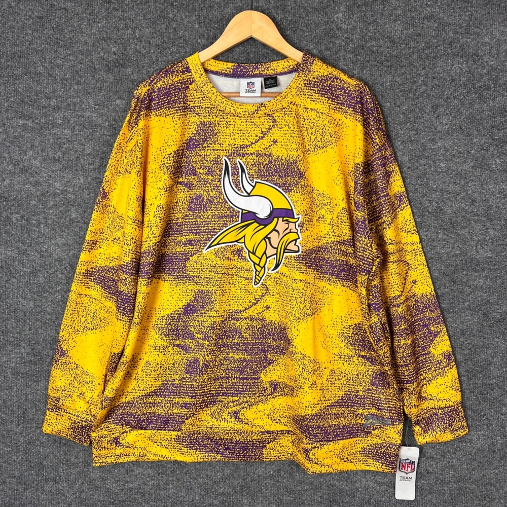 New‎ NFL Team Apparel Minnesota Vikings All Over Print Crew Neck Sweatshirt  XL